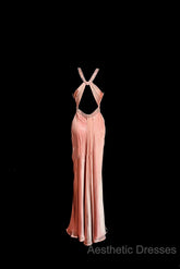 Vintage Mermaid V Neckline Pink Backless Long Evening Prom Gown Fairy Evening Prom Dresses